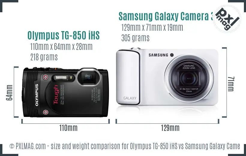 Olympus TG-850 iHS vs Samsung Galaxy Camera 3G size comparison