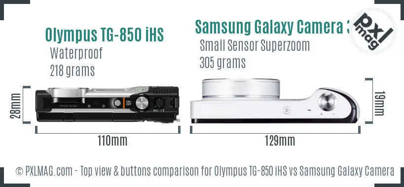 Olympus TG-850 iHS vs Samsung Galaxy Camera 3G top view buttons comparison