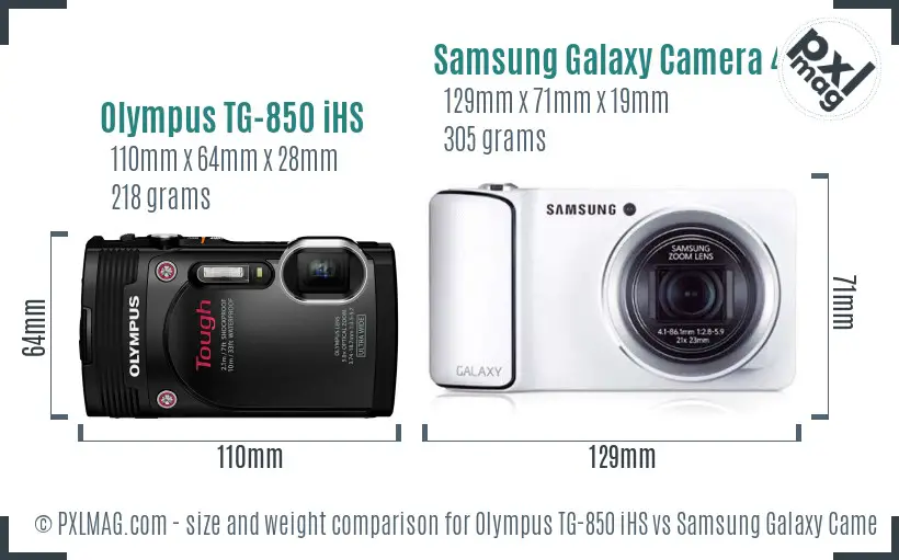 Olympus TG-850 iHS vs Samsung Galaxy Camera 4G size comparison