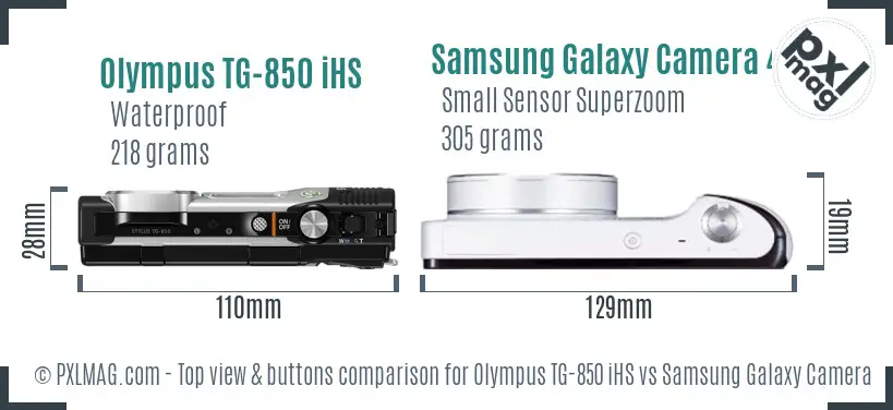 Olympus TG-850 iHS vs Samsung Galaxy Camera 4G top view buttons comparison