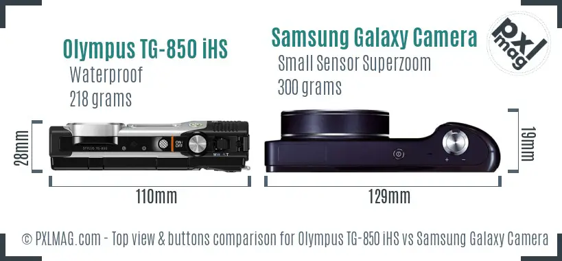Olympus TG-850 iHS vs Samsung Galaxy Camera top view buttons comparison