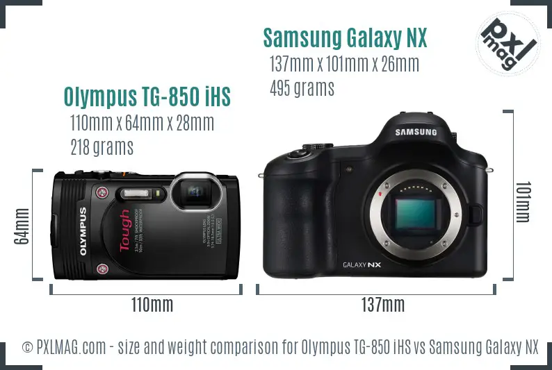 Olympus TG-850 iHS vs Samsung Galaxy NX size comparison