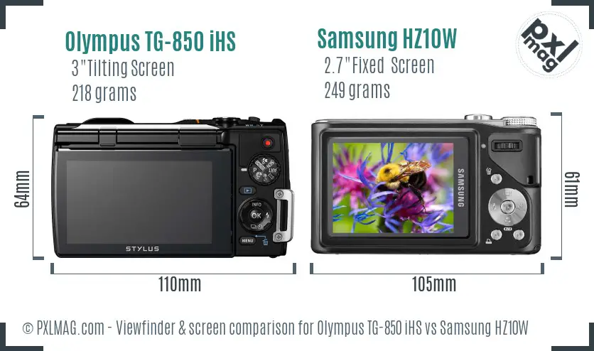 Olympus TG-850 iHS vs Samsung HZ10W Screen and Viewfinder comparison