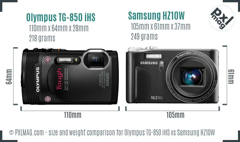 Olympus TG-850 iHS vs Samsung HZ10W size comparison