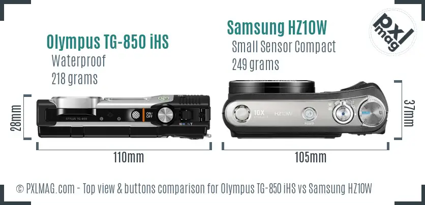 Olympus TG-850 iHS vs Samsung HZ10W top view buttons comparison