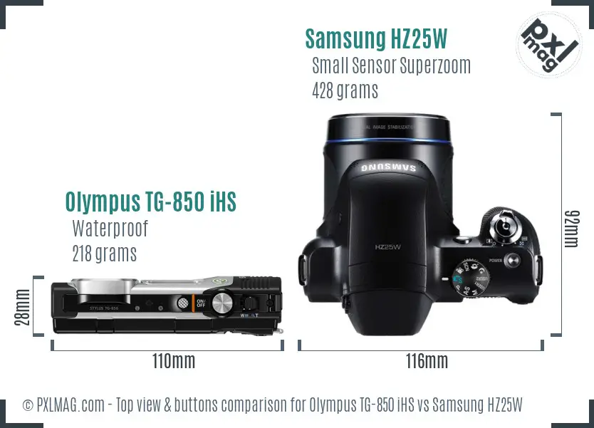 Olympus TG-850 iHS vs Samsung HZ25W top view buttons comparison
