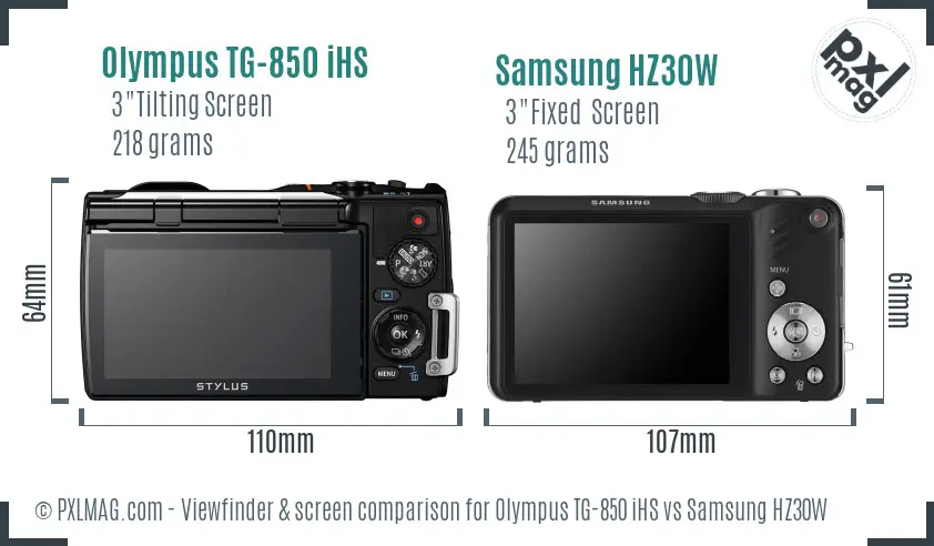 Olympus TG-850 iHS vs Samsung HZ30W Screen and Viewfinder comparison