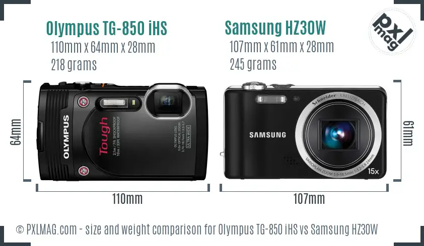 Olympus TG-850 iHS vs Samsung HZ30W size comparison