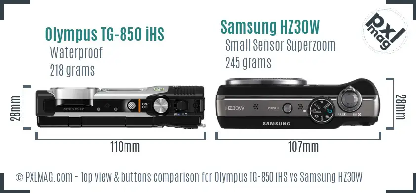 Olympus TG-850 iHS vs Samsung HZ30W top view buttons comparison