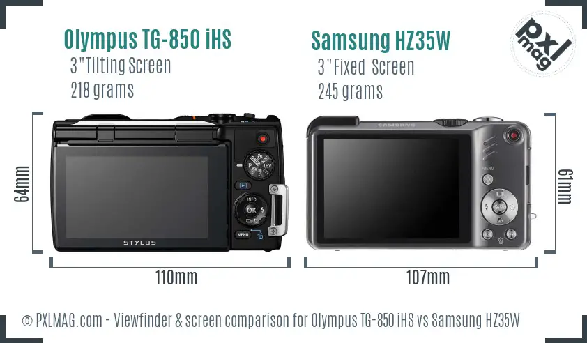 Olympus TG-850 iHS vs Samsung HZ35W Screen and Viewfinder comparison