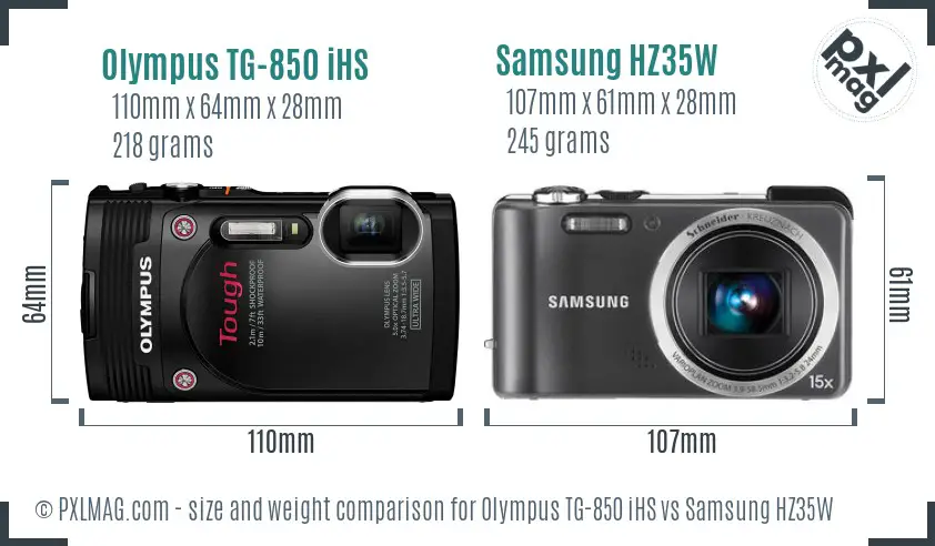 Olympus TG-850 iHS vs Samsung HZ35W size comparison