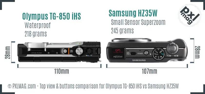 Olympus TG-850 iHS vs Samsung HZ35W top view buttons comparison