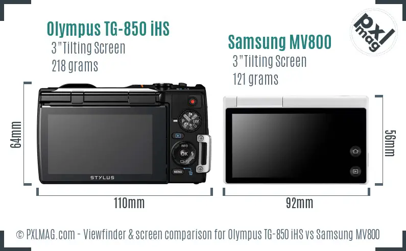 Olympus TG-850 iHS vs Samsung MV800 Screen and Viewfinder comparison