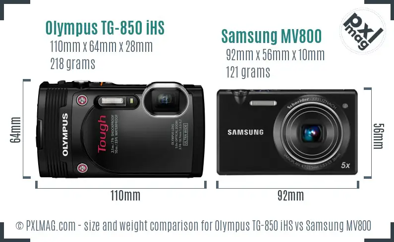 Olympus TG-850 iHS vs Samsung MV800 size comparison