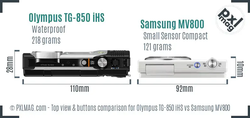 Olympus TG-850 iHS vs Samsung MV800 top view buttons comparison