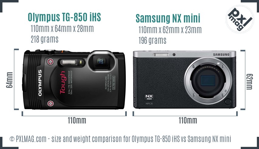 Olympus TG-850 iHS vs Samsung NX mini size comparison Olympus TG-850 iHS vs Samsung NX mini size comparison