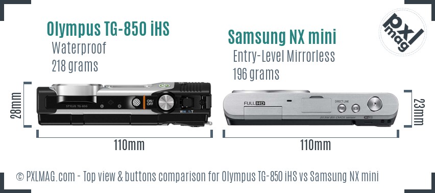 Olympus TG-850 iHS vs Samsung NX mini top view buttons comparison