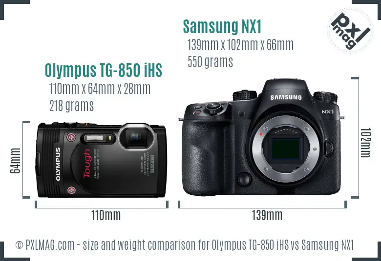 Olympus TG-850 iHS vs Samsung NX1 size comparison