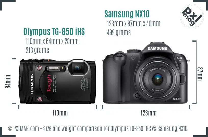Olympus TG-850 iHS vs Samsung NX10 size comparison