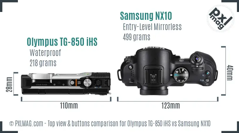 Olympus TG-850 iHS vs Samsung NX10 top view buttons comparison