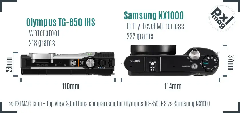 Olympus TG-850 iHS vs Samsung NX1000 top view buttons comparison