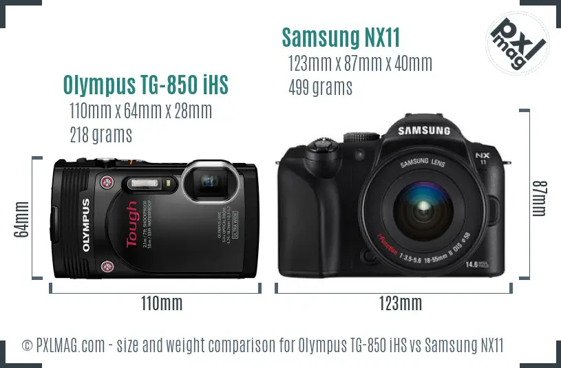 Olympus TG-850 iHS vs Samsung NX11 size comparison