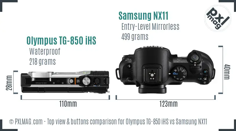 Olympus TG-850 iHS vs Samsung NX11 top view buttons comparison