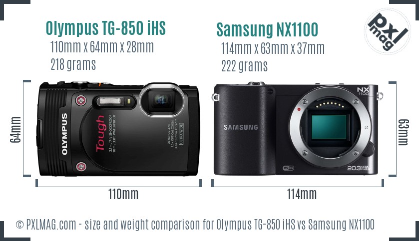 Olympus TG-850 iHS vs Samsung NX1100 size comparison Olympus TG-850 iHS vs Samsung NX1100 size comparison