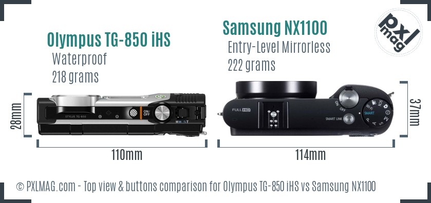 Olympus TG-850 iHS vs Samsung NX1100 top view buttons comparison