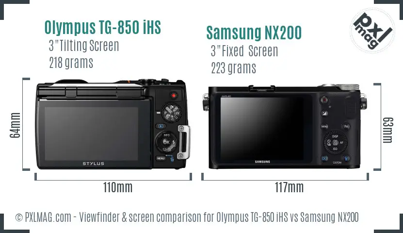 Olympus TG-850 iHS vs Samsung NX200 Screen and Viewfinder comparison