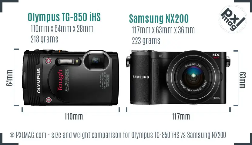 Olympus TG-850 iHS vs Samsung NX200 size comparison