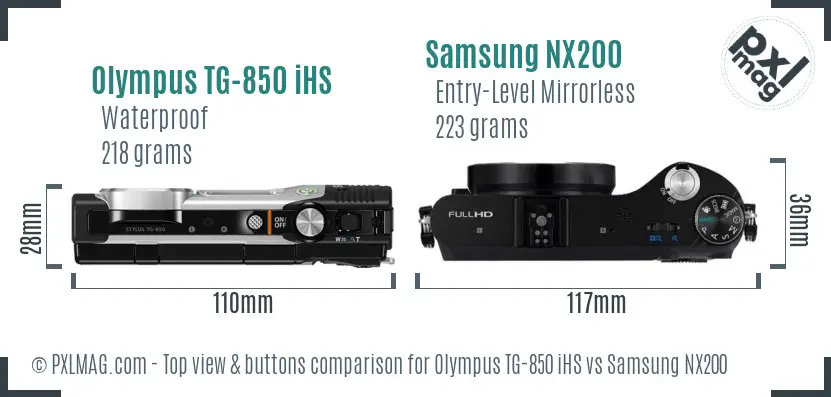 Olympus TG-850 iHS vs Samsung NX200 top view buttons comparison