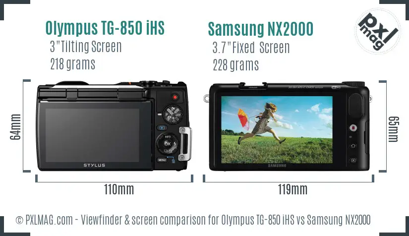 Olympus TG-850 iHS vs Samsung NX2000 Screen and Viewfinder comparison