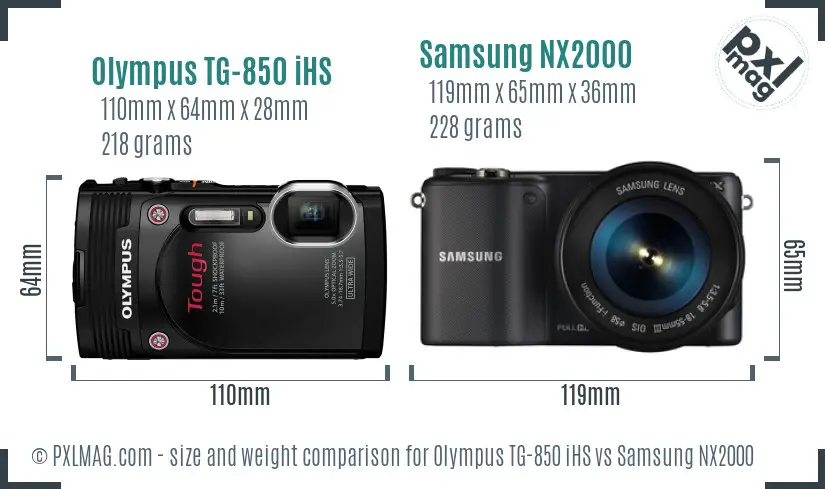 Olympus TG-850 iHS vs Samsung NX2000 size comparison