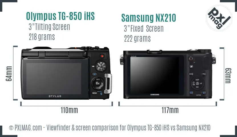 Olympus TG-850 iHS vs Samsung NX210 Screen and Viewfinder comparison