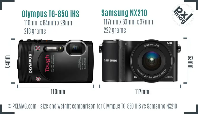 Olympus TG-850 iHS vs Samsung NX210 size comparison