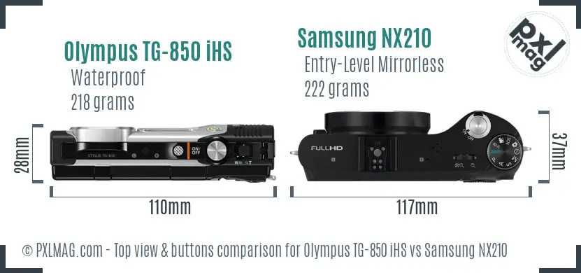 Olympus TG-850 iHS vs Samsung NX210 top view buttons comparison