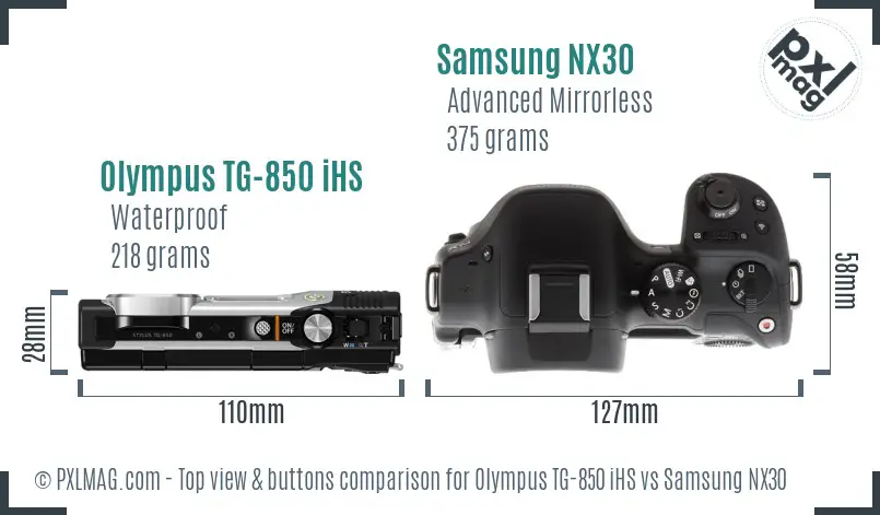 Olympus TG-850 iHS vs Samsung NX30 top view buttons comparison