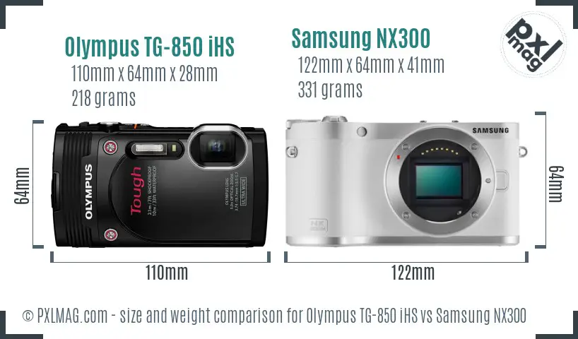 Olympus TG-850 iHS vs Samsung NX300 size comparison
