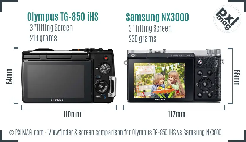 Olympus TG-850 iHS vs Samsung NX3000 Screen and Viewfinder comparison