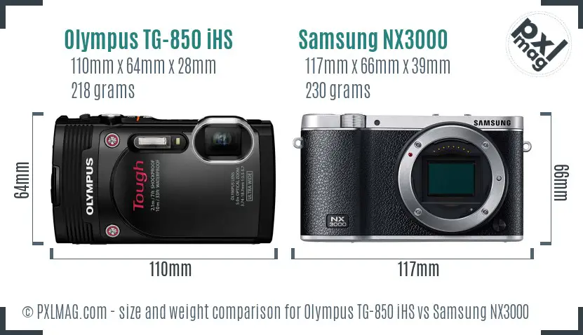 Olympus TG-850 iHS vs Samsung NX3000 size comparison