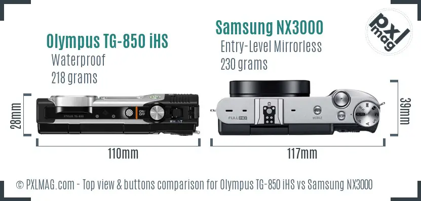 Olympus TG-850 iHS vs Samsung NX3000 top view buttons comparison