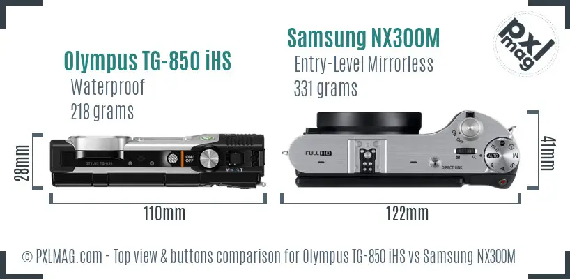 Olympus TG-850 iHS vs Samsung NX300M top view buttons comparison Olympus TG-850 iHS vs Samsung NX300M top view buttons comparison