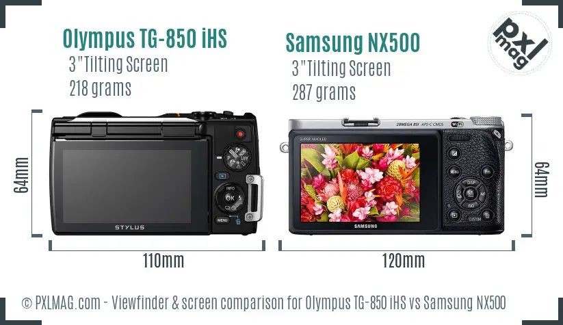 Olympus TG-850 iHS vs Samsung NX500 Screen and Viewfinder comparison