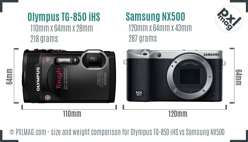 Olympus TG-850 iHS vs Samsung NX500 size comparison