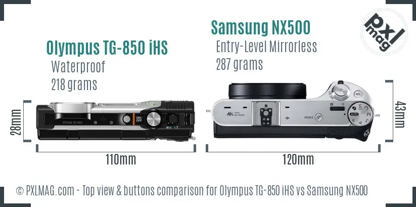 Olympus TG-850 iHS vs Samsung NX500 top view buttons comparison