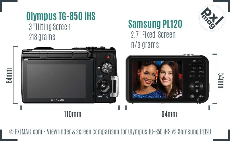 Olympus TG-850 iHS vs Samsung PL120 Screen and Viewfinder comparison