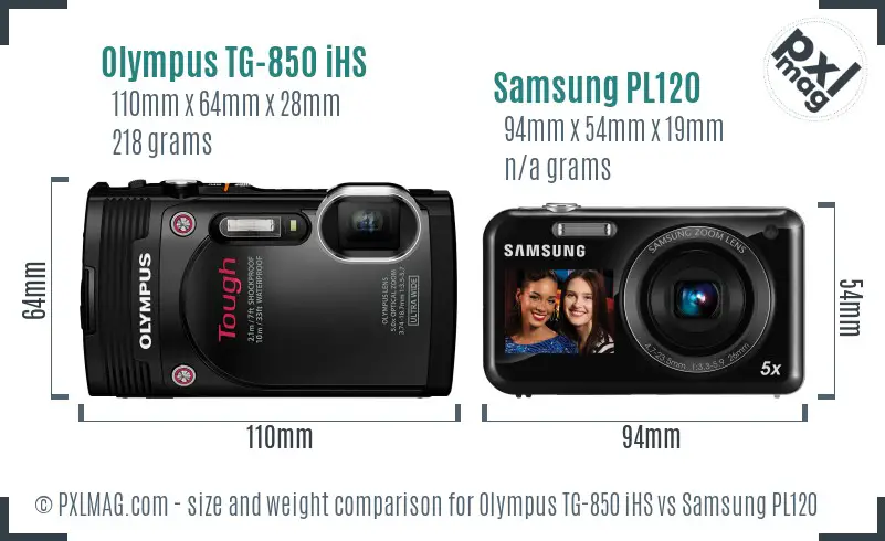 Olympus TG-850 iHS vs Samsung PL120 size comparison