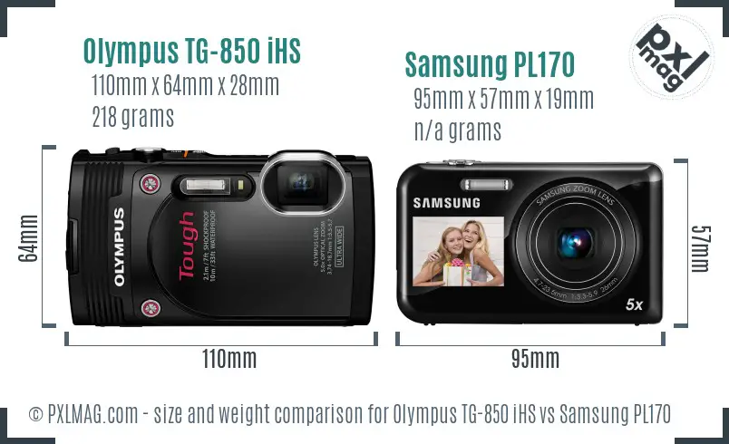 Olympus TG-850 iHS vs Samsung PL170 size comparison
