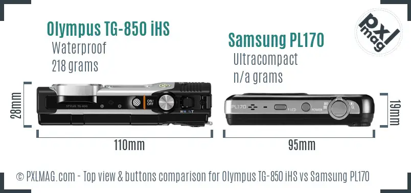 Olympus TG-850 iHS vs Samsung PL170 top view buttons comparison